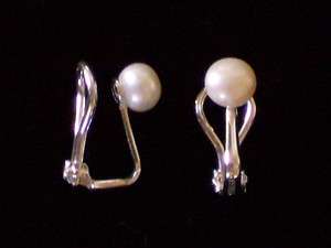   Sterling Silver Genuine White Freshwater Pearl Omega Clip on Earrings