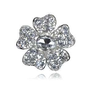   Clear Crystal Rhinestone Silver Tone Flower Fashion Design Pin Brooch