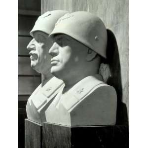 Benito Mussolini and Vittorio Emanuele III Busts in Facist Helmets 
