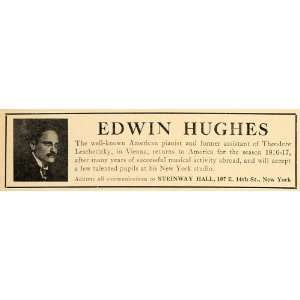  1916 Ad Edwin Hughes American Pianist Steinway Hall 