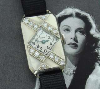   Vintage Ladies 18k Deco Elgin Wrist Watch w/ 14 Diamonds   SERVICED
