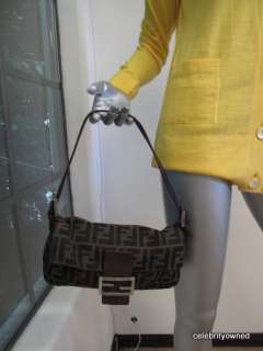 Fendi Brown Zucca Monogram Leather Trim Small Shoulder Bag W/Box 