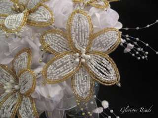 BEADED Lily Bride Bouquet Wedding Beads Gold Crystal  