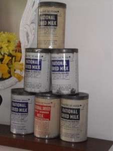 Vintage 1940s WW2 Food Storage Tins x6 National Dried Milk, SHABBY 