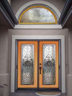 description newly constructed leaded glass entry french doors 