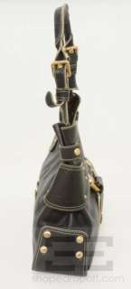 Maxx New York Black Pebbled Leather & Tan Trim Shoulder Bag  