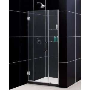  Frameless Hinged Shower Door 42   43 x 72 w/ 12 Stationary Panel 
