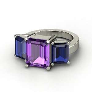   Ring, Emerald Cut Amethyst 14K White Gold Ring with Sapphire Jewelry