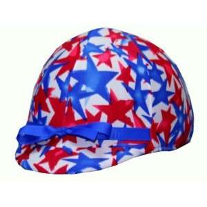  Equestrian Riding Helmet Cover   Red and Blue Fireworks 