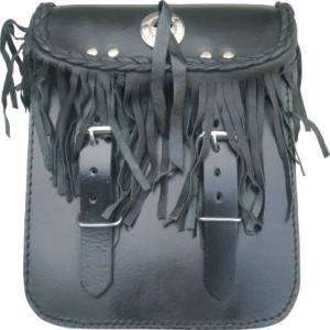   Cowhide Leather Motorcycle Sissy Bar Bag W/Fringe & Braid Trim (8x9x4