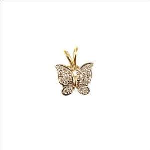   Gold, Fancy Small butterfly Pendant Charm Lab Created Gems 36mm Wide