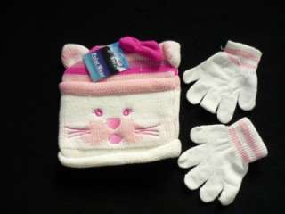NEW Toddler Girls KITTY CAT Winter HAT & GLOVES Set  