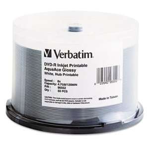  Verbatim AquaAce Glossy White Inkjet Hub Printable 8X DVD 