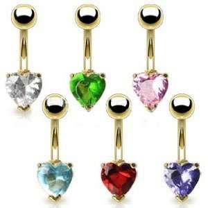 Gold Plated Tanzanite Colored Prong Set 6mm Heart Cubic Zirconia Belly 