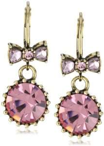  Betsey Johnson Iconic Pink Crystal Drop Earrings 