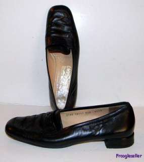   Ferragamo womens low heel loafers shoes 9.5 2A black leather  