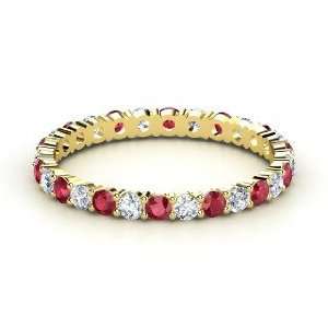 Rich & Thin Eternity Band, 14K Yellow Gold Ring with Ruby & Diamond