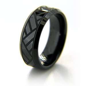    8mm Flat Black Ceramic Beveled Edge Ring Volley Design Jewelry