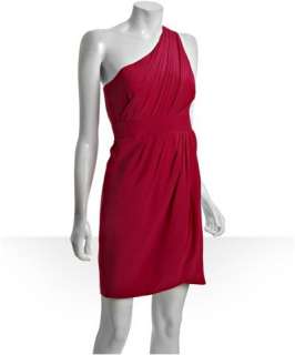 Shoshanna raspberry silk pleated one shoulder dress