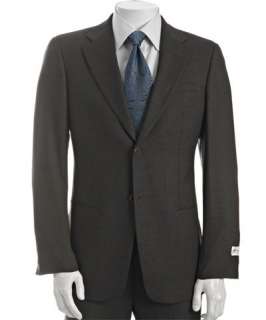 Armani Collezioni grey birdseye wool 2 button suit with flat front 