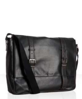 Ben Sherman black faux leather buckle detail laptop messenger bag 