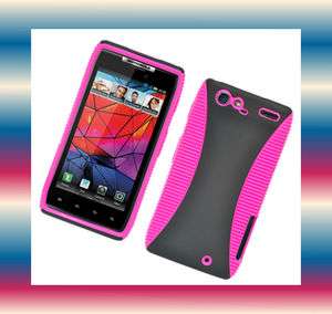 HYBRID TPU Black/Pink Motorola Droid RAZR XT910 Phone Cover Hard Shell 
