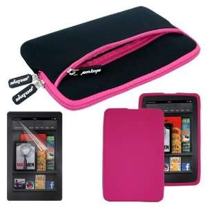   Pink Silicone Case+Screen Protector For  Kindle Fire 7 Tablet