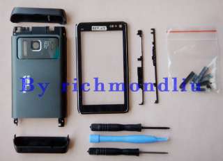 Black Full Housing Cover for Nokia N8 +Side Buttons+ Glass Lens+tools 