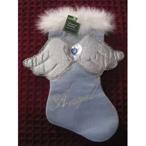  Christmas stocking blue w/silver angel wings 21 
