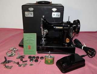 ca1941 SINGER FEATHERWEIGHT SEWING MACHINE w/CASE+MANUAL+ACCESS 
