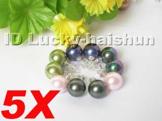 5X navy blue pink black green sea shell pearls earrings  