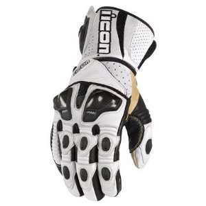 Icon Overlord Long Motorcycle Gloves   White Leather (Large 3301 1492)