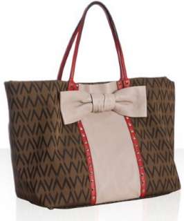 Valentino mahogany and red canvas studded bow tote   