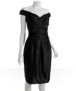 Vera Wang Lavender Label black silk taffeta off the shoulder dress 
