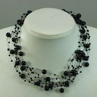   +5cm Length Woman Black Mother of Pearl Beads Clasp Necklace Earrings