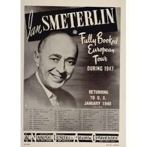  1947 Jan Smeterlin Pianist Steinway Piano Booking Ad 