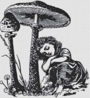 Dreaming Girl Under a Mushroom Cross Stitch Pattern  