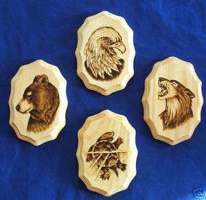   Native American Artwork Wall Plaques Wolf Bear Eagle & Turtle  