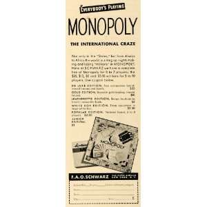  1936 Ad Monopoly Board Game Schwarz Railroad Children 