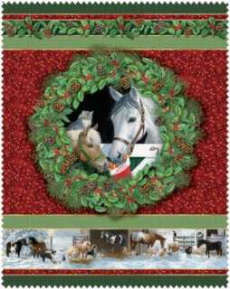 CHRISTMAS AT THE HORSE BARN fabric PANEL quilt fabric 100% COTTON 