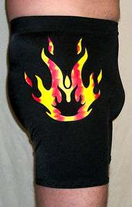 NEW BLACK PRO WRESTLING GEAR RED FLAME MENS TIGHTS  