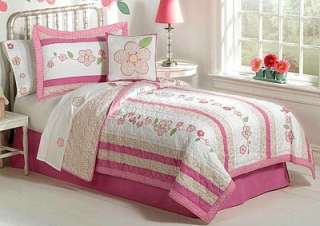   Sweet Country Cotton Quilt Set + Shams Hand Pieced Pink Daisies  