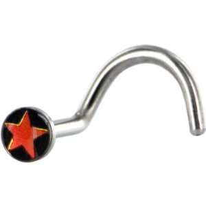  Surgical Steel Black and Red Star Logo Nose Ring: Jewelry