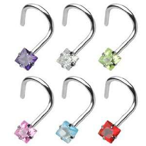  316L Surgical Steel Nose Screw with 3mm Prong Set Pink Gem 