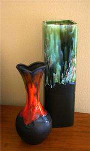 Haeger Red Drip & Matte Black Vase ~ Vintage ~ Nice  