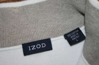 Mens IZOD Half Zip Pullover Sweater L golf/cotton/white/travel/casual 