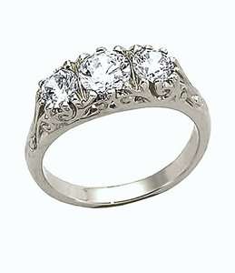   BRILLIANT ROUND 3 STONE CARVED ANNIVERSARY/ ENGAGEMENT RING SOLID GOLD