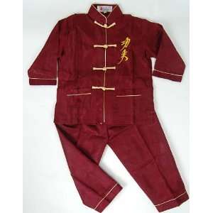  Chinese Kids Kung Fu Shirt Pants Suit Burgundy Available 