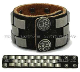 Exclusive Modeling Mens Rock Stud Genuine Leather Wristband Brown 
