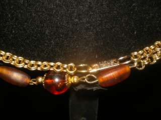 Vint. sign HOBE PATENT Goldtone ROOTBEER BEAD Necklace  